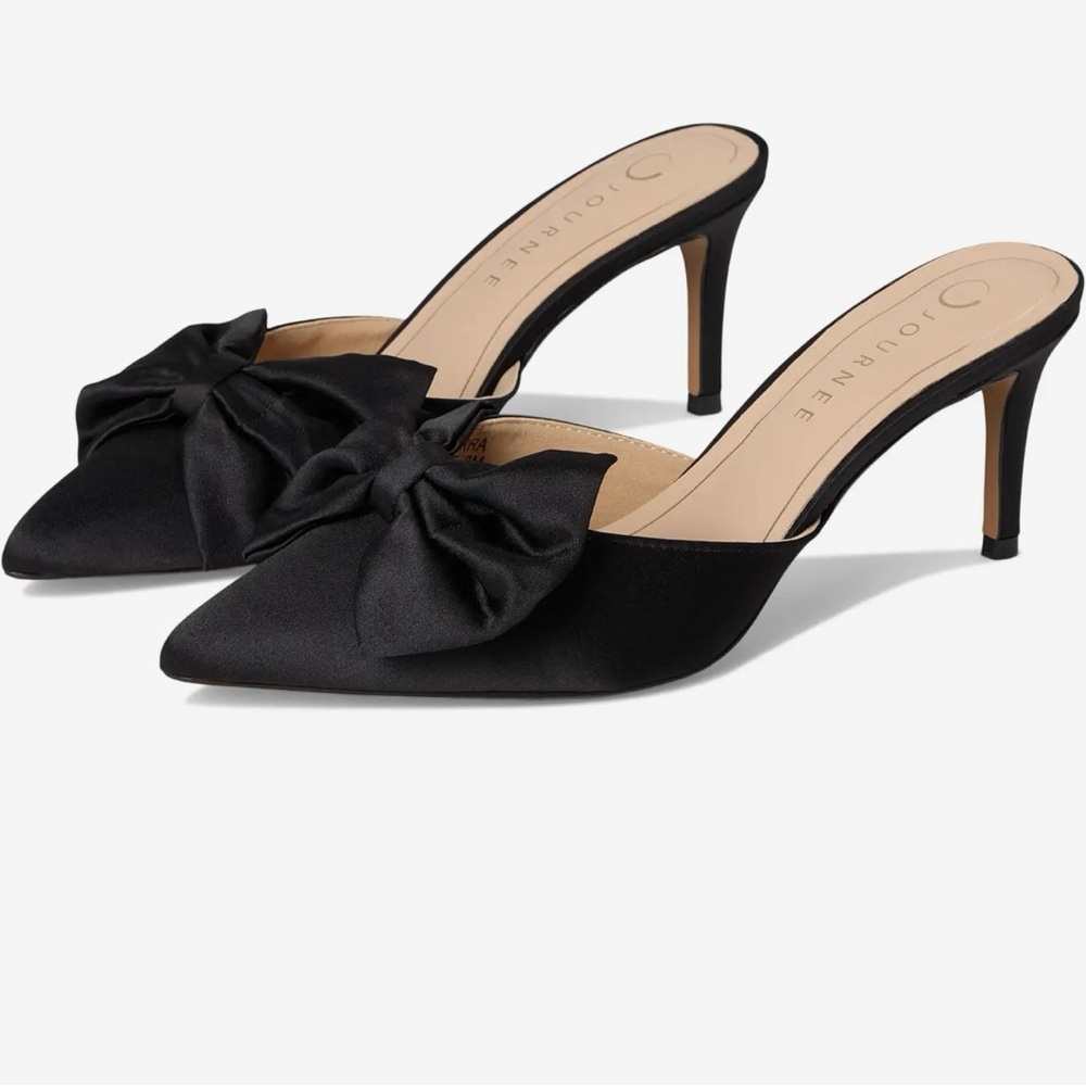 Black Satin Bow Heels
